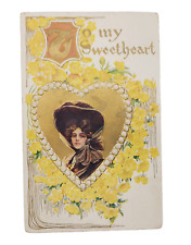 1911 Valentine To My Sweetheart Victorian Woman Heart Postcard Cancel Stamp picture