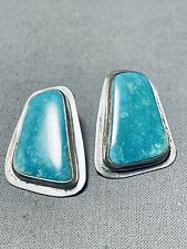 DAZZLING VINTAGE NAVAJO ROYSTON TURQUOISE STERLING SILVER EARRINGS picture