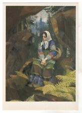 1984 Bazhov's Fairy tale The Mining Master Girl sits RUSSIAN POSTCARD Old picture