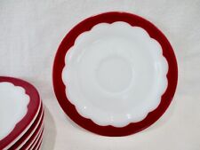 Vintage Pyrex Corning Ware Scalloped Border Saucers Dark Red Burgundy? (7 Avail) picture