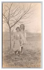 Portrait 3 Girls Under a Tree Springtime, RPPC AZO Real Photo Postcard 1910-30 picture