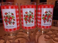 Set of 3 Vintage 1970’s Libbey Strawberry Plaid Pattern Gingham Drinking Glass picture