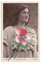 Miss Maud Jeffries Old Actor Actress POSTCARD c1906 w. hand painted flower picture