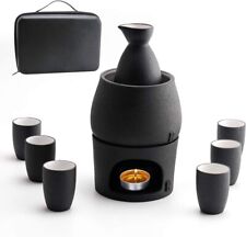 Ceramic Sake Set Cups with Warmer + Sake Saki Drink Storage Gift Box  picture