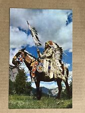 Postcard Indian Chief On Horse Headdress Ceremonial Clothing Vintage PC picture