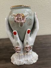 Vtg. Sutton's Creation Japan Hands W Red Nail Polish Holding Vase  picture