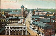 Bangor Maine Hammond Street Aerial View Horse Wagons Vintage Postcard 1910 picture