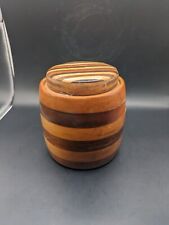 Vintage Handmade Wooden Barrel Style Jar With Lid picture