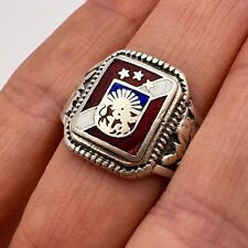 Men Ring Antique Silver 800 Jewelry Enamel Soldiers WWII Latvian Volunteer S 9 picture