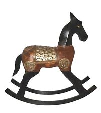 VTG Metal Wood Rocking Horse Figure Figurine Brass Trim Black Metal picture