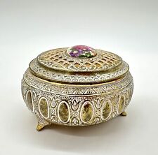 Vintage Styled By Mele (Japan) Footed Casket Jewelry Box with Rose Cabachon picture