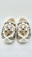 Junora Dutch Holland Wooden White Clogs Shoes Natural Wood Windmill Tulips 21cm picture