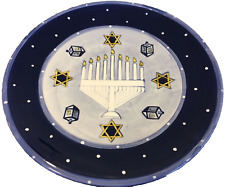 Vintage Judaica Jewish Hanukkah Plate Hebrew Menorah Dreidel Judaism Israel picture