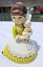 Cute Rare Vtg Japan Easter Girl Holding White Bunny Rabbit Figurine Spring Decor picture