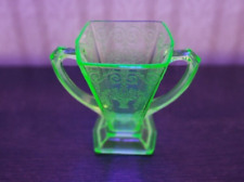 Vintage Uranium Glass Sugar Container Indiana Glass Lorraine Green Etched Lorain picture