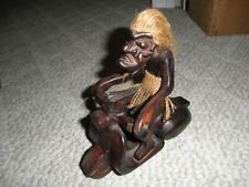 Vntg Hawaiin Tiki Hand Carved Wooden Man on Vespa Figure  WILD HAIR & ROPE SKIRT picture