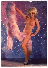 Antique Nude Pretty Blond Woman Postcard: Feather Boa High Heels - c 1965 picture