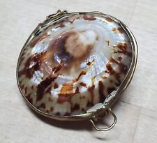 Vintage Antique Brass Hinged Cowrie Seashell Coin Purse Trinket Snuff Pill Box  picture