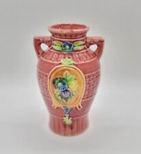 Grandmillenial Vintage Red Bud Vase Handpainted Flowers Blue Purple Yellow Urn  picture