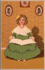 c1910s German Greetings Postcard Girl in Victorian Dress / Hymn Book Set Music picture