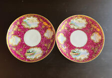 HAND PAINTED JAPAN-BONE CHINA-SAUCER ONLY-BURGUNDY W/RAISED GOLD PAINT 5 1/2” picture