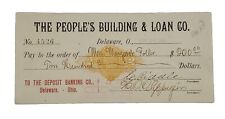 1900 Bank Check: The People's Building & Loan, Delaware, OH - Mrs. Margaret F. picture