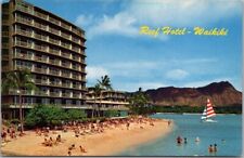 Honolulu, Hawaii Postcard REEF HOTEL Waikiki Beach / Diamond Head View c1960s picture