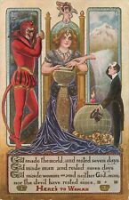 S/A Embossed Postcard Ryan A292 God Nor Devil Has Rested Since God Made Woman picture