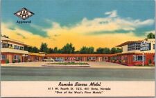 RENO, Nevada Postcard RANCHO SIERRA MOTEL Highway 40 Roadside Linen c1950s picture