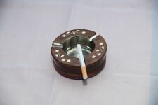 Vintage Wood & Steel Cigarette Ashtray Three Slot Cigar Smoke/Friend/Table Gifts picture