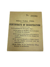 Vintage Aliens Order Certificate of Registration 1920 US UK William Collins  picture