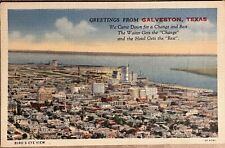 Galveston Texas Aerial View Greetings Quote Postcard 1932 picture