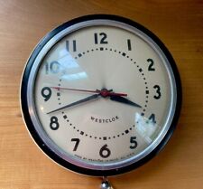 Rare Vintage Deco 1939 WESTCLOX Beige & Black Electric Wall Clock W/ Dome Glass picture