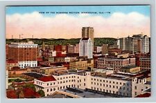Birmingham AL, Bird's Eye Business District Skyline Linen Alabama c1945 Postcard picture
