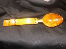 Russian Hand Etched solid wooden Lacquered Collector Spoon 8 inches picture
