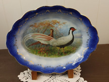 La Francaise French China Co. Silver Pheasant Game Bird Flow Blue Platter picture