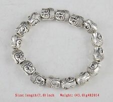 Tibet Silver Buddha Heard Chinese Old Handwork Amulet Elastic Bracelet picture