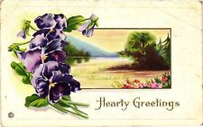 VTG EMBOSSED Postcard- Greeting, Hearty Greetings 1910 UnPost picture