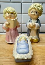 Vtg 3 Piece Nativity Mary, Josef, Baby Jesus Bisque Mold Figures N5 picture