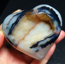 TOP 186G Natural Silk Banded Lace Agate Heart Durzy Agate Heart Geode BB147 picture