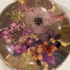 Beautiful Vintage Mixed Floral Lucite Domed Paperweight 3.5