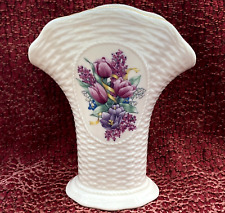 Lenox Springtime Bouquet Bud Vase Basket Weave Gold Trim Cream Color 6.25