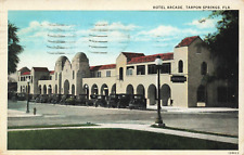 Postcard Hotel Arcade Tarpon Springs Florida FL Vintage Automobiles 1931 picture