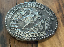 VTG Men Western Cowboy Rodeo Bull Riding Belt Buckle Hesston NFR 1988 New picture