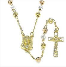 BEAUTIFUL JESUS ROSARY NECKLACE MIRACULOUS 18K GOLD OVER SILVER picture