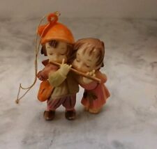 VINTIGE RARE FIND ANRI STYLE BOY GIRL FLUTE DUET  HAND CARVED HONG KONG  3X2INCH picture
