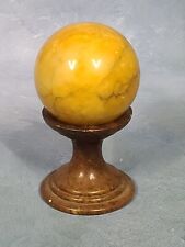 Collectable Yellow Polished Marble Stone Sphere Brown Base 2lb 14oz Heavy picture
