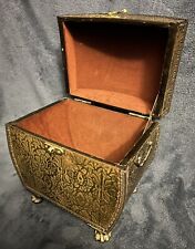 Vintage Chinese Wooden Treasure Chest Keepsakes Box With Brass Overlay 11”x10.2” picture