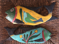 VTG  Pr Oaxacan Fish, Handcrafted Wood Folk-Art, 14”, 1970s, Mexico, Birds picture