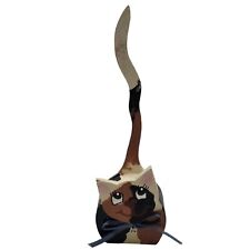Calico Kitty Cat Wood Figurine Handmade Vintage 4 Inch Folk Art picture